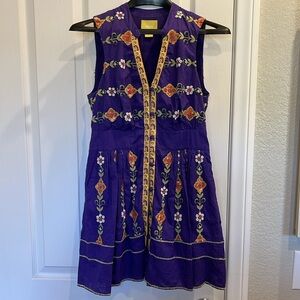 Anthropologie beaded embroidered purple tunic top